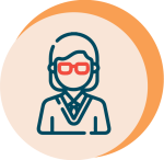 Icon featuring an educator with glasses