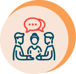 Icon featuring a group talking